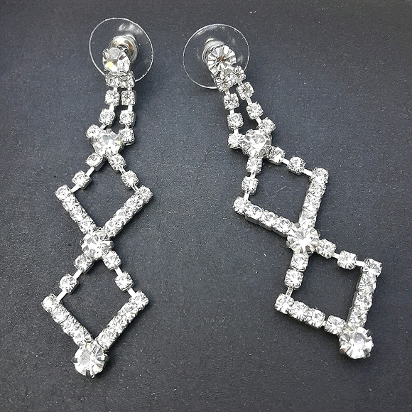 NWT Diamond Earrings CZ Chandelier Drop Art Deco - Picture 1 of 15